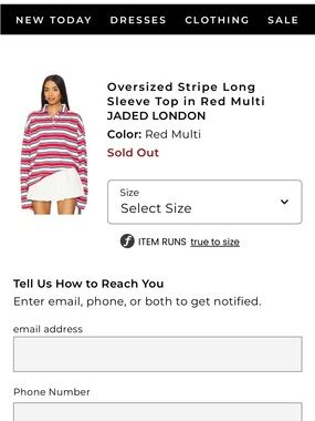 Jaded London / Revolve Red, Teal & Black Striped Polo - size Small